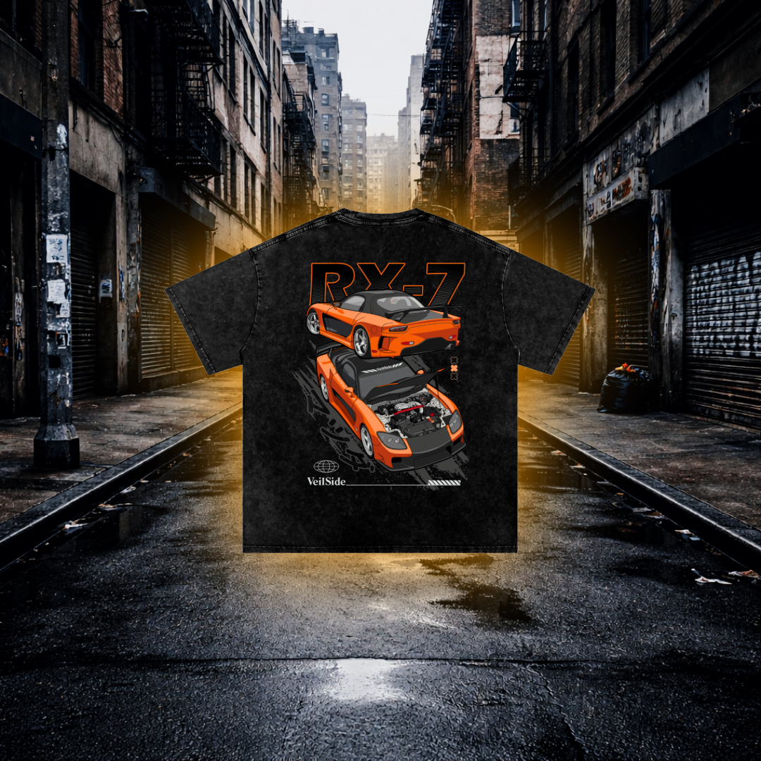 Han RX7 Streetwear T-Shirt – Orange Drift Icon Graphic Tee for Car & Movie Fans T-Shirt