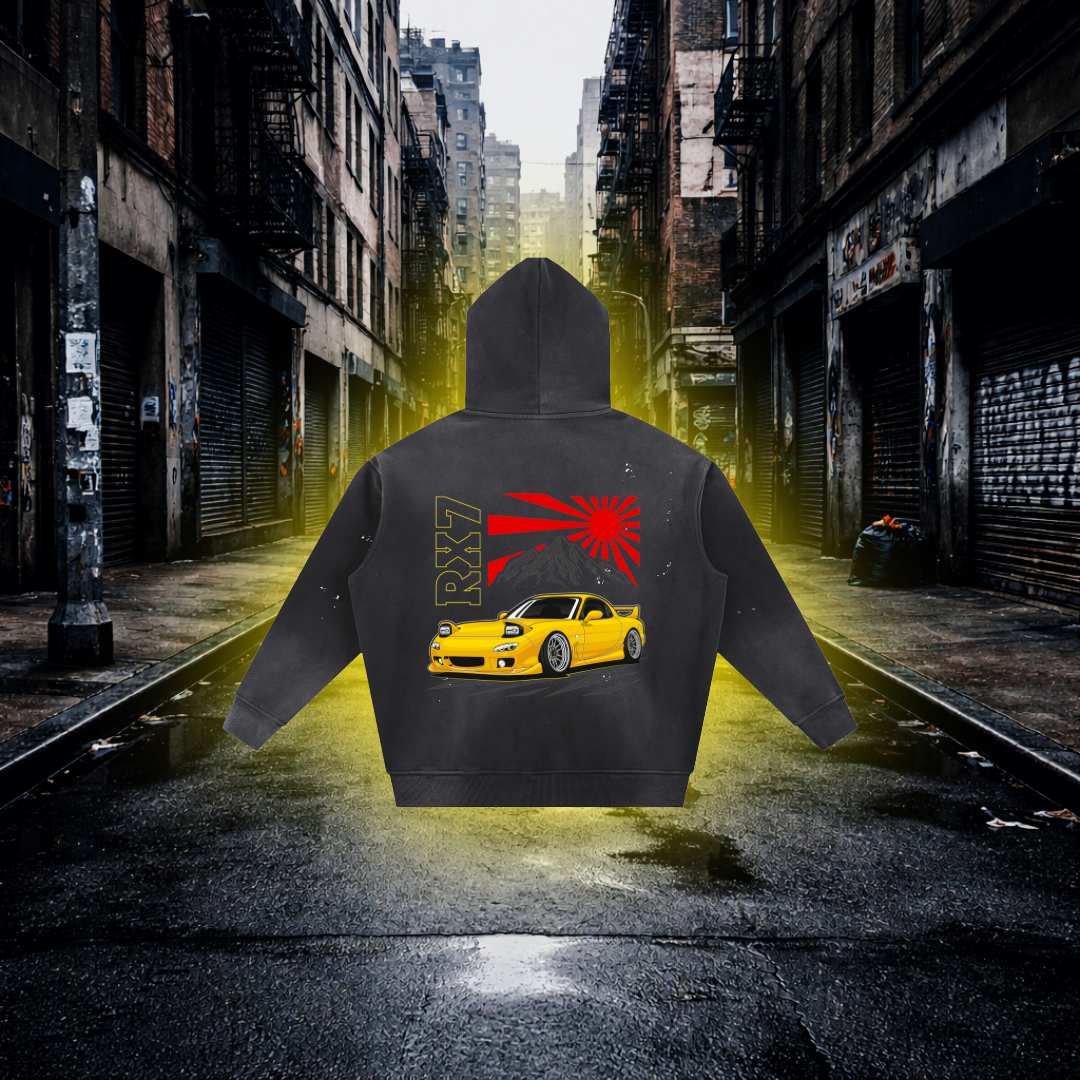 Rising Sun Drift Oversized Hoodie – Japanese Car Culture Streetwear Hoodie