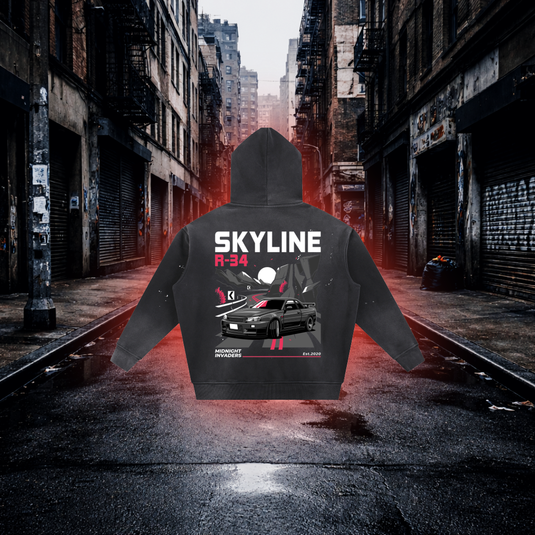 Skyline Midnight Invaders Oversized Hoodie – Street Racing Culture Hoodie