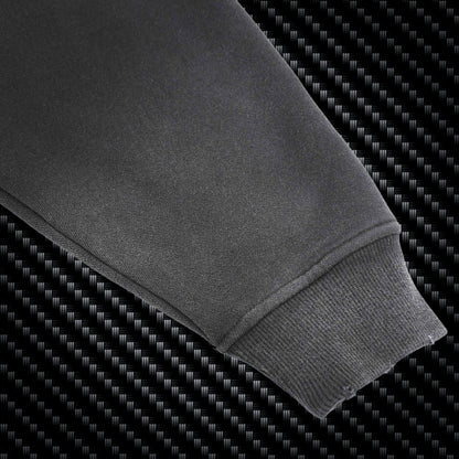 Dark gray Hoodie sleeve on a carbon fiber background Samurai Street Beast Oversized Hoodie – Power Drift Car Streetwear Hoodie