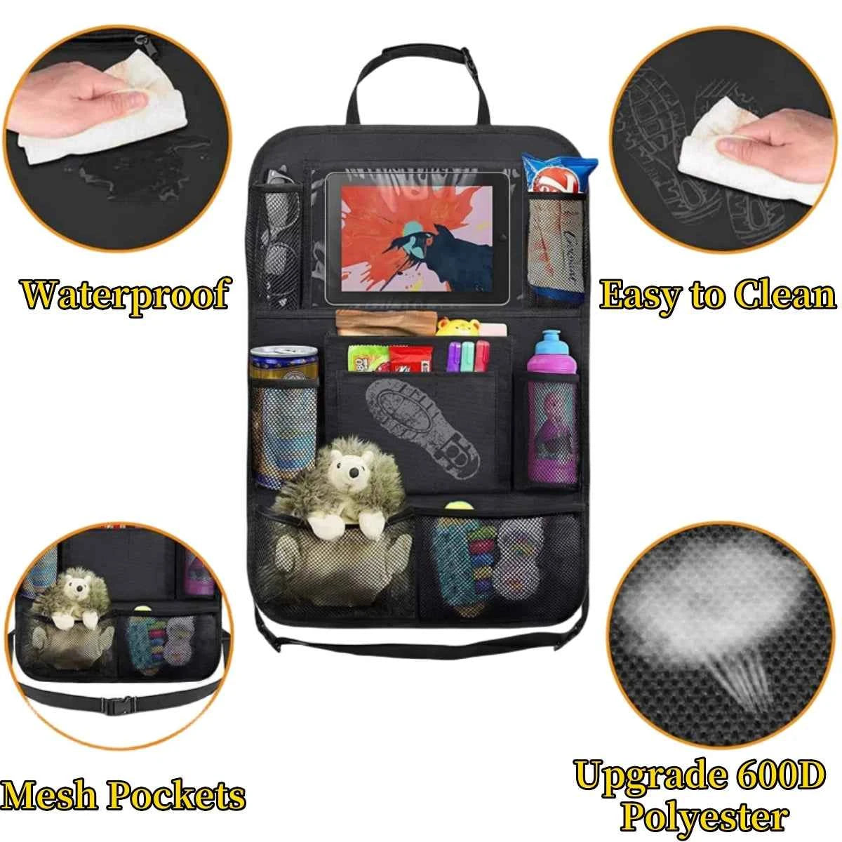 Car Seat Back Organizer 10 Storage Pockets with Touch Screen Tablet Holder Protector for Kids Children Car Accessories