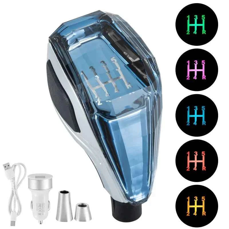 New Crystal Multicolor LED Light Car Gear Shift Knob Universal Modified Lever Handball for Toyota for Mazda for Mitsubishi Etc