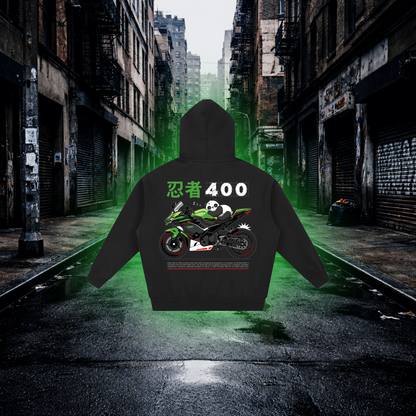 Ninja 400 Panda Oversized Zip Hoodie – Premium Sportbike Streetwear - RevQor Ninja 400 Panda Oversized Zip Hoodie – Premium Sportbike Streetwear Hoodie