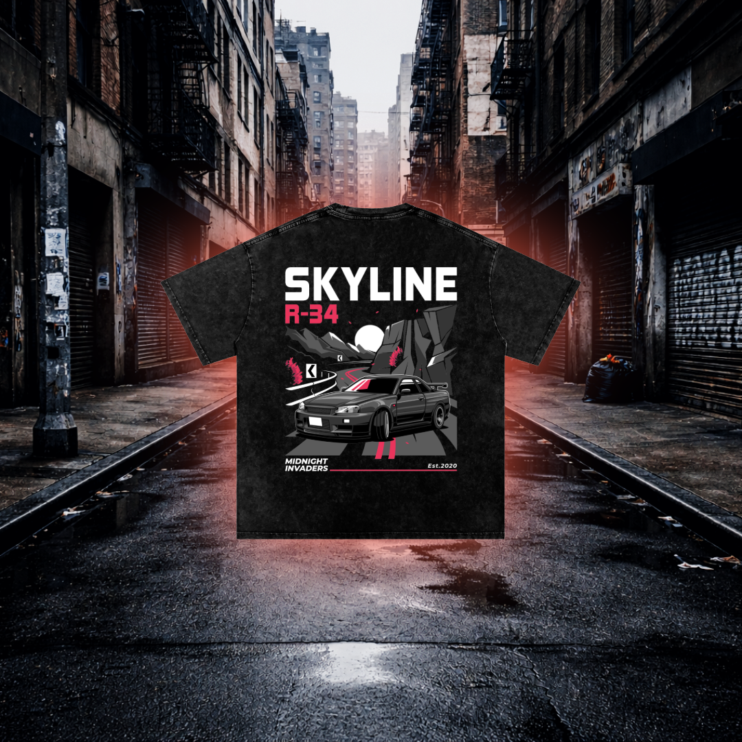 Skyline Midnight Invaders Oversized T-Shirt – Street Racing Culture Tee - RevQor Skyline Midnight Invaders Oversized T-Shirt – Street Racing Culture Tee T-Shirt
