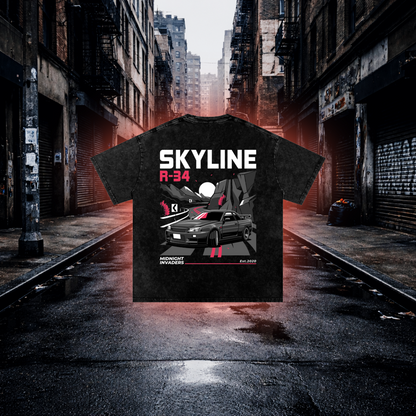 Skyline Midnight Invaders Oversized T-Shirt – Street Racing Culture Tee - RevQor Skyline Midnight Invaders Oversized T-Shirt – Street Racing Culture Tee T-Shirt