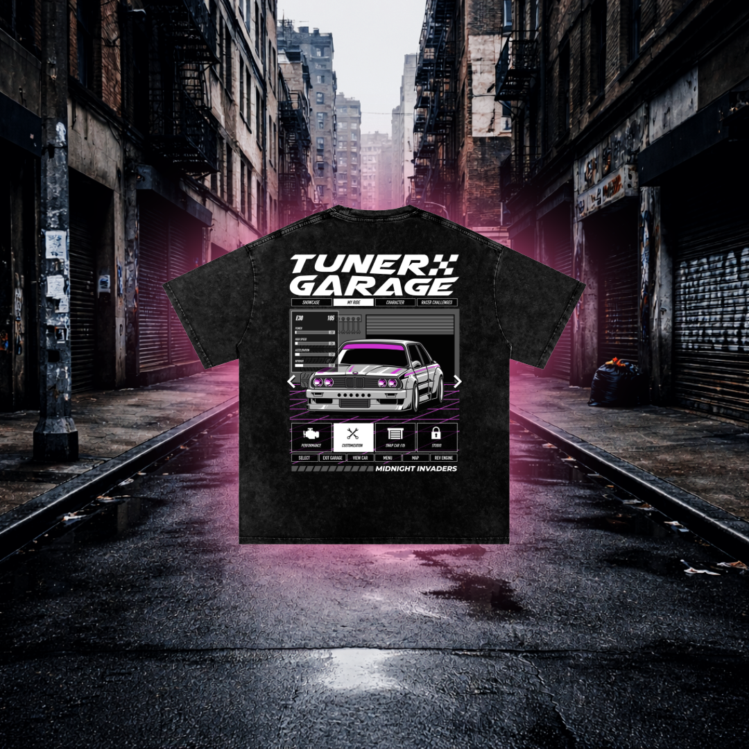 Tuner Garage Retro Car Oversized T-Shirt – Tuner Culture Tee - RevQor
